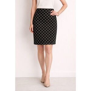 Talbots black cream print stretch fully lined classic pencil skirt size 6 petite